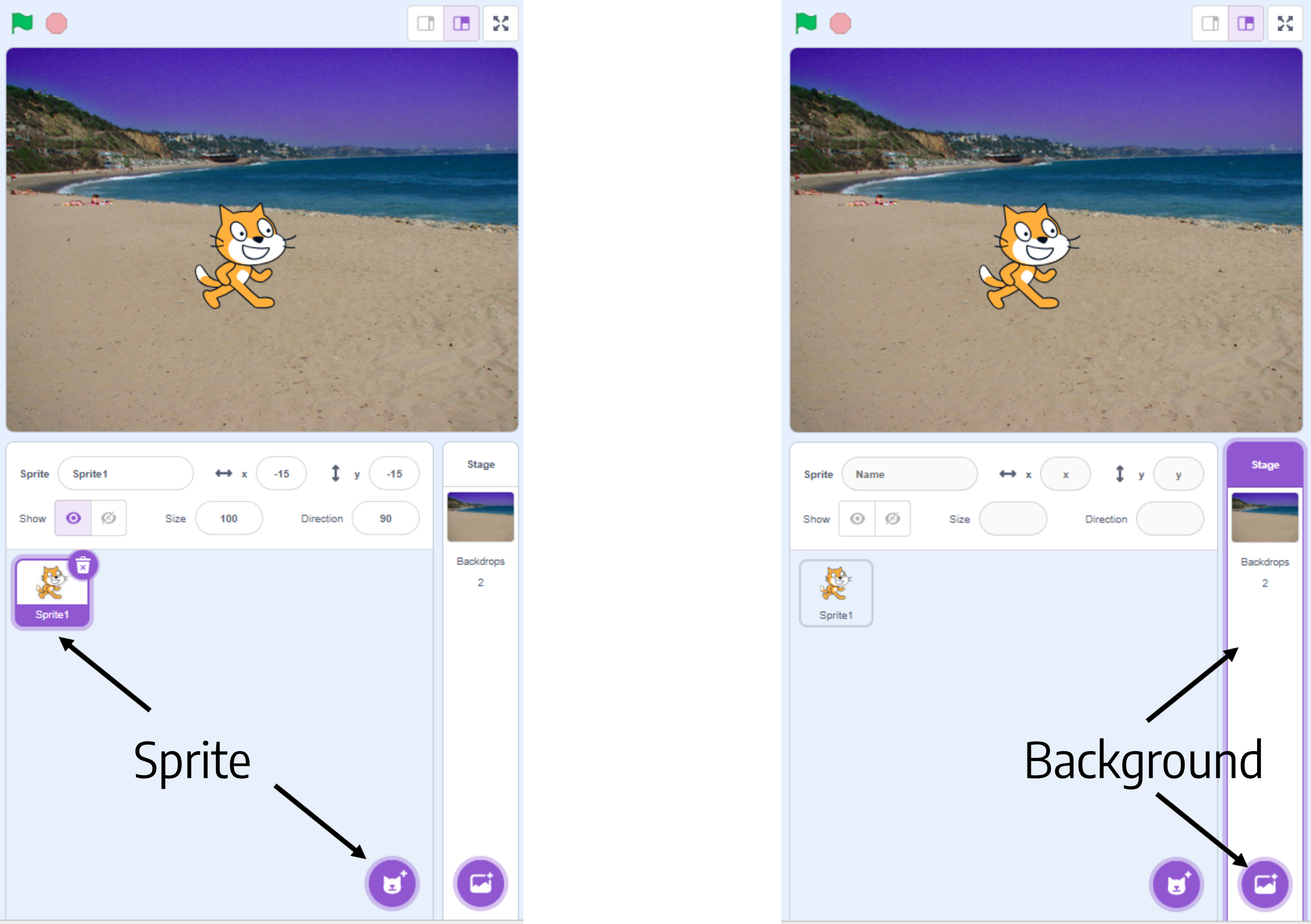Sprite vs Stage tabs